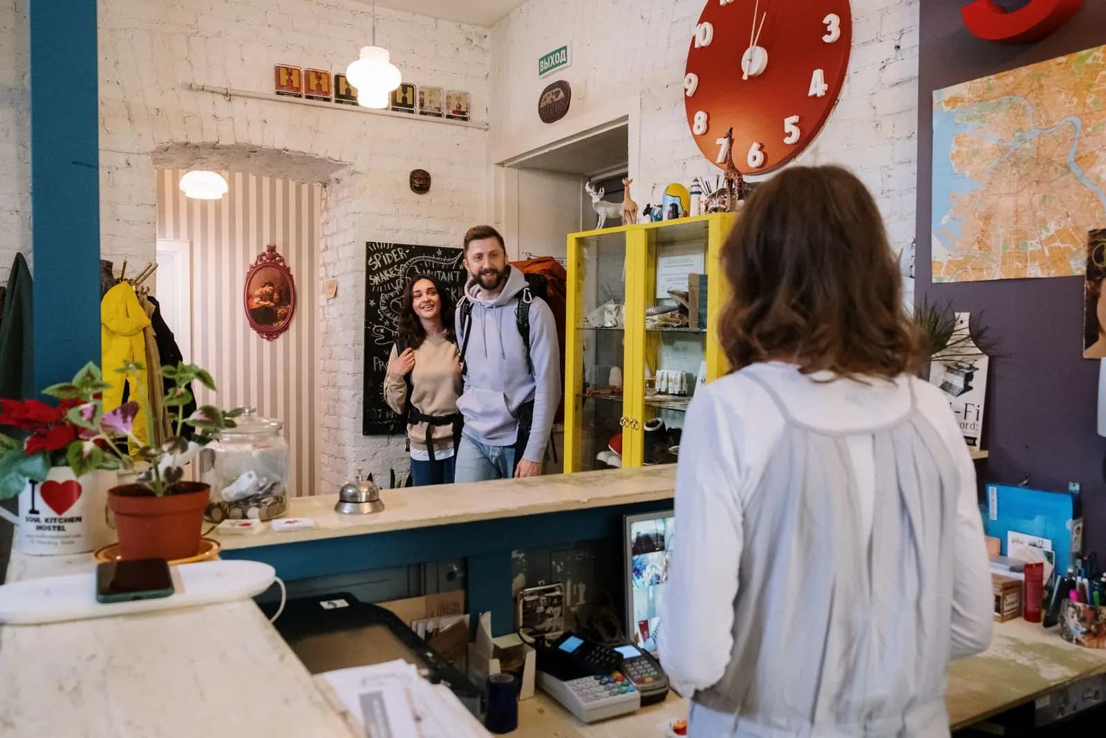 A guest being welcomed at reception
